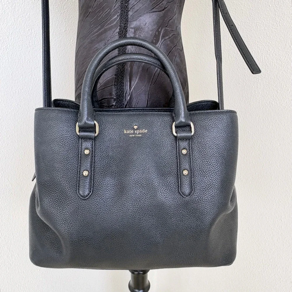 Kate Spade Larchmont Avenue Evangelie 100% Cow Leather Satchel Black Luxury